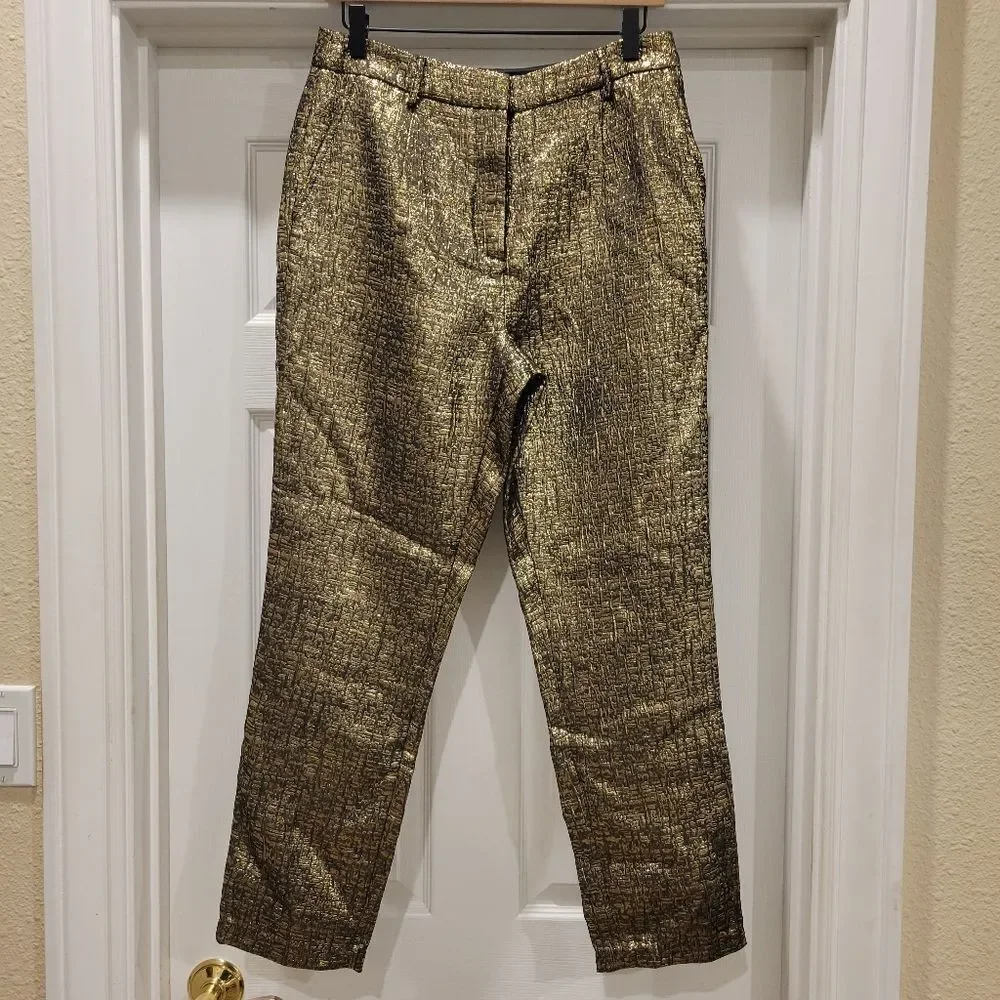 Michael Costello X Revolve Waverly Pants. Textured metallic gold and black, Med